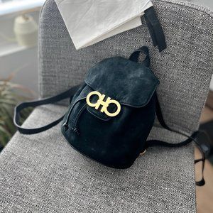 Salvatore Ferragamo 1990s Gancini suede black backpack